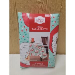 Holiday Time PEVA Tablecloth 60"x102" Rectangular Christmas Santa Blue